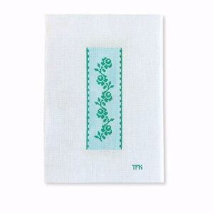 Floral Bookmark Needlepoint Canvas - Stitch Painted 14m - Green & Blue